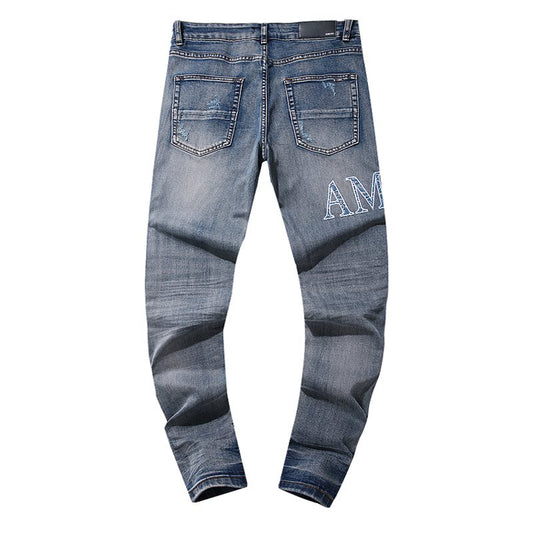 AMIRI Blue Washed Embroidered Jeans — back