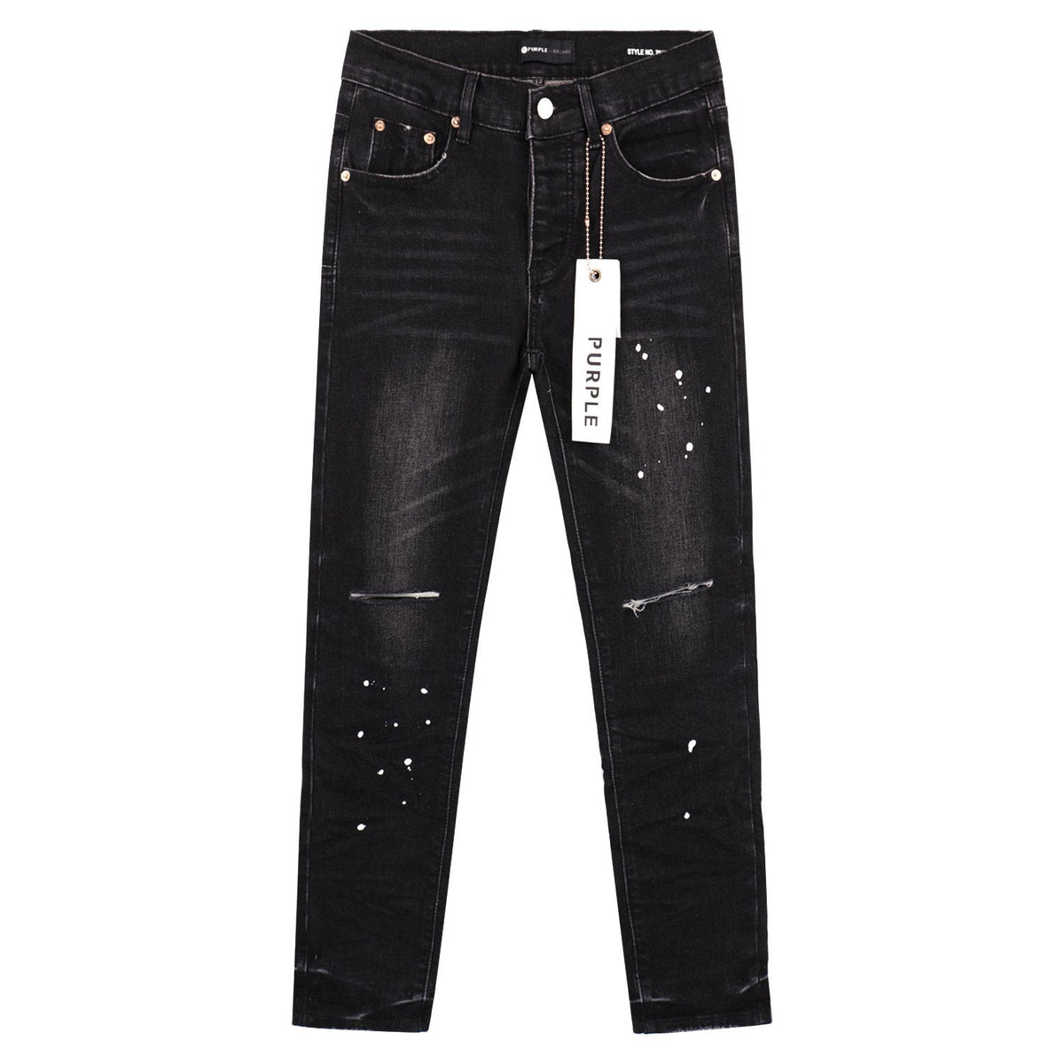 Purple Brand P001 Distressed Washed Black Slim Jeans — hero